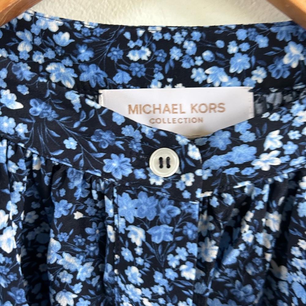 Michael Kors collection Blouse womens Medium Blue Long Sleeve Floral - Picture 4 of 10